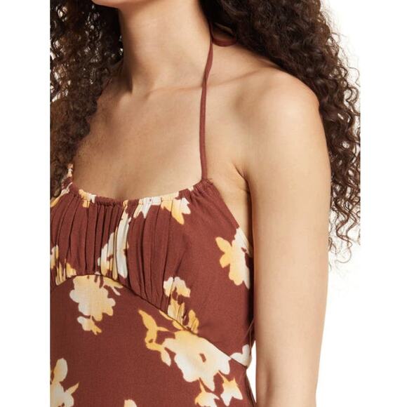 BP Nordstrom Halter Midi Dress In Brown Ivory Floral Size S Sundress Sleeveless - Picture 6 of 9